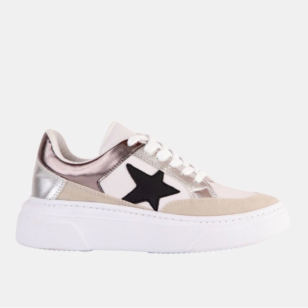 Pink Lily Pewter Black Star Tennis Shoes Sz 7 Stylish Women's w/ Star Detail